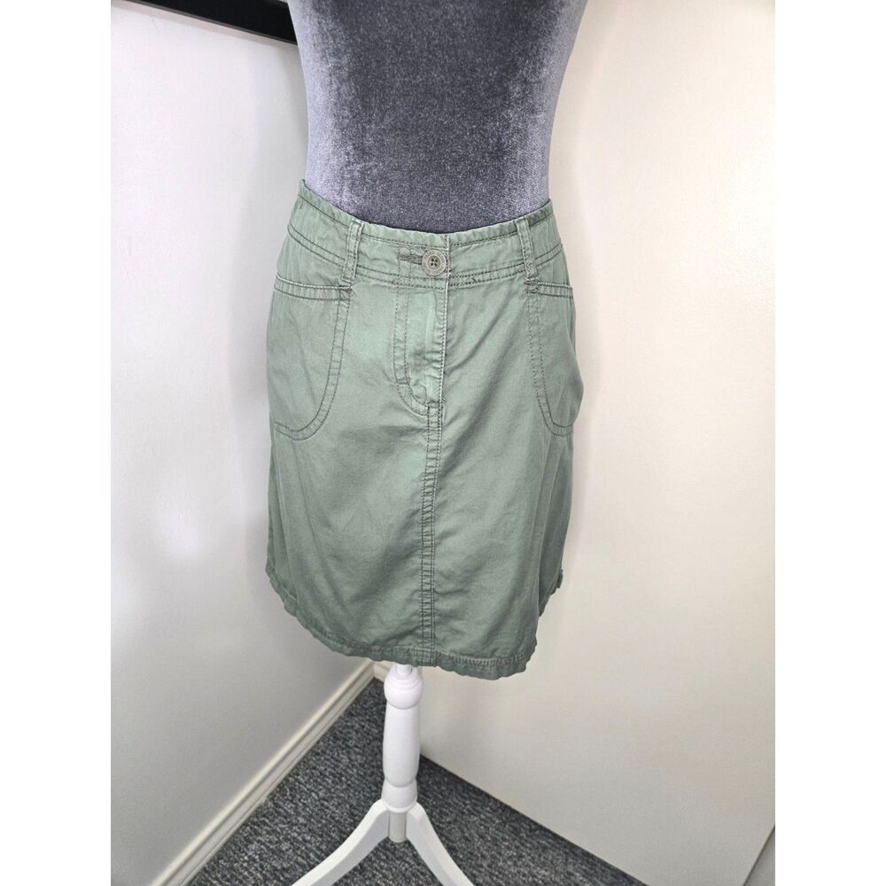 Faded Glory Washed Olive Cotton Utility Skirt with Pockets – Size 10